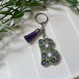 New Letter B Keychain with Purple Tassel